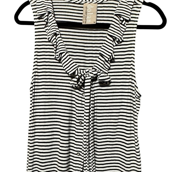 DOLAN LC | ANTHROPOLOGIE Flax Blend Stripe Ruffled Neckline Button Down Blouse - Picture 5 of 10